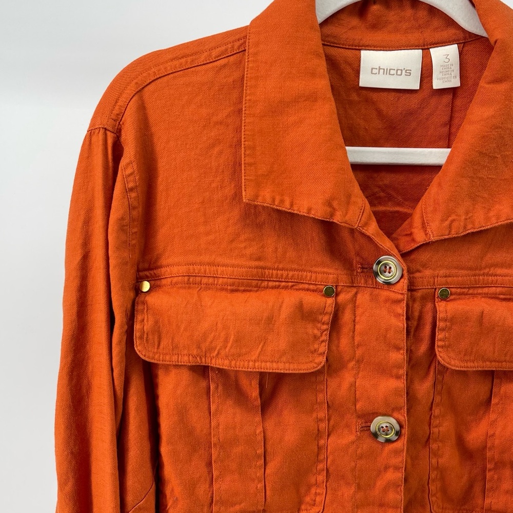 Chico's Linen Blend Button Front Shacket, Burnt Orange, Women's XL (3) - Picture 2 of 6